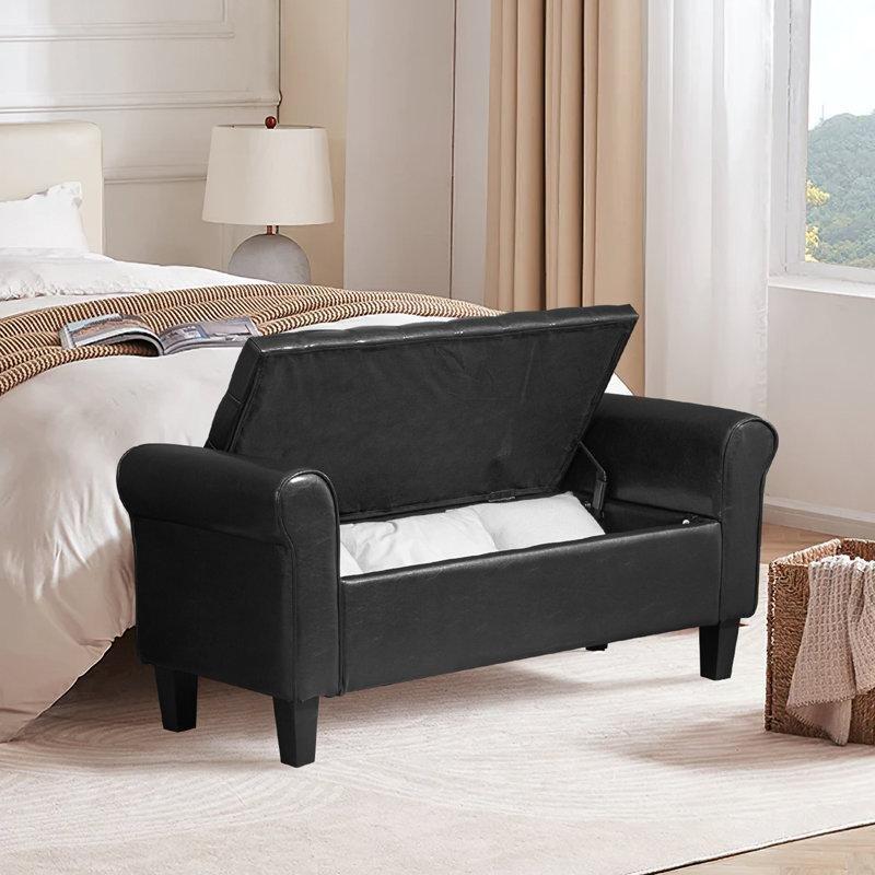 Siyah Suni Deri Kapitoneli Sandıklı Kolçaklı Bench - 164332