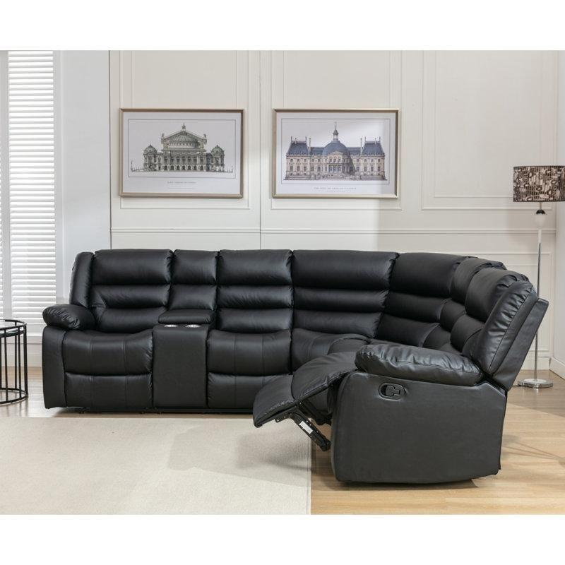 Siyah Suni Deri Masif Ahşap Mekanizmalı Konsollu Köşe Koltuk Takımı - 270x240 cm - 194704