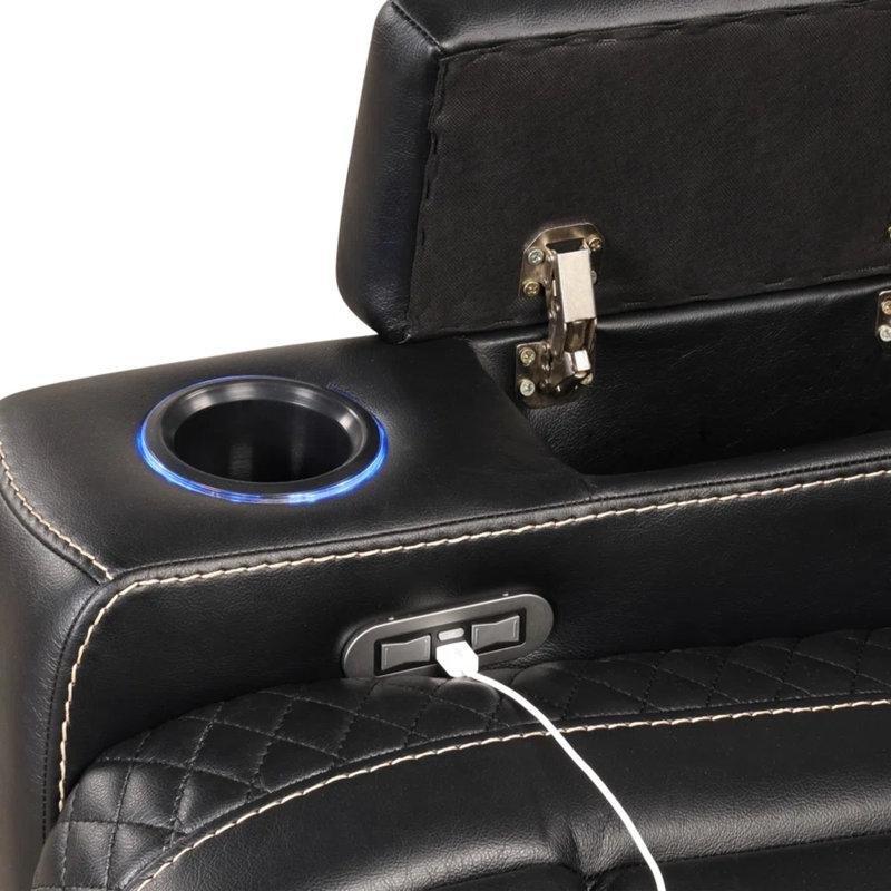 Siyah Suni Deri Mekanizmalı USB Portlu Bardaklıklı Koltuk Takımı - 191170
