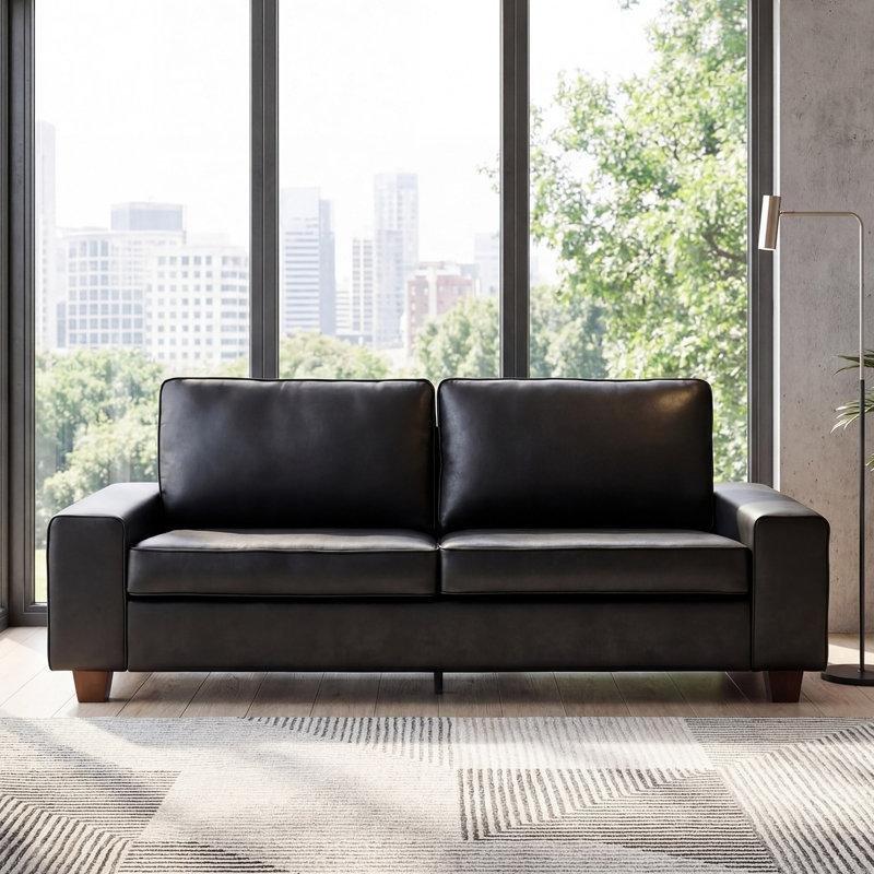 Siyah Suni Deri Saklama Cepli Kare Kollu Koltuk - 225 cm - 196755