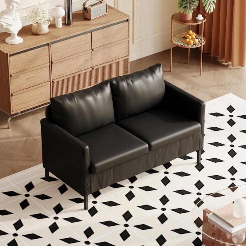 Siyah Suni Deri Su Geçirmez İkili Koltuk - 130 cm - 207897