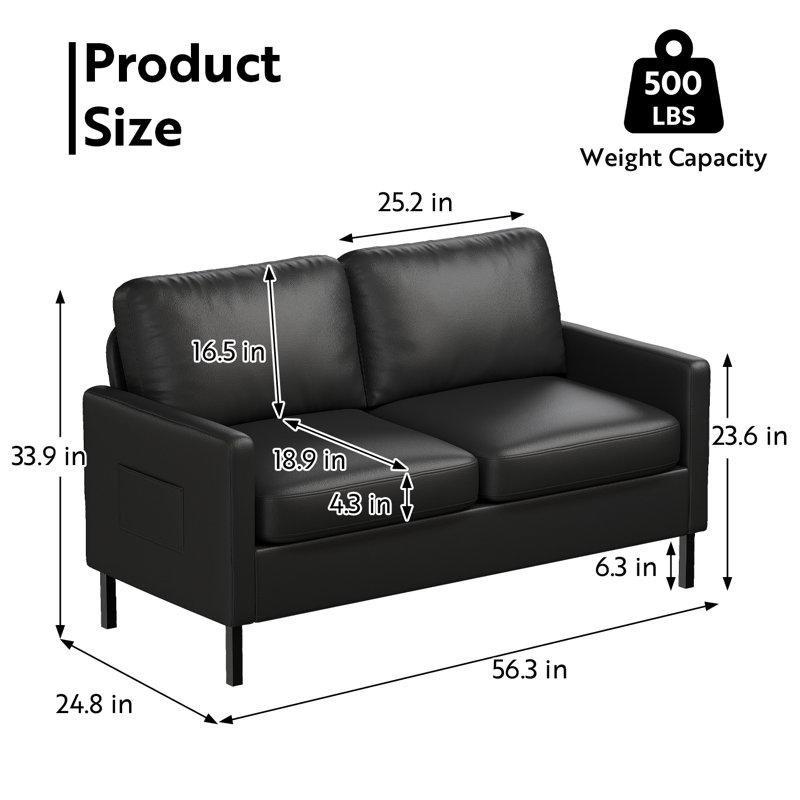 Siyah Suni Deri USB Portlu ve Yan Cepli İkili Koltuk - 145 cm - 206823