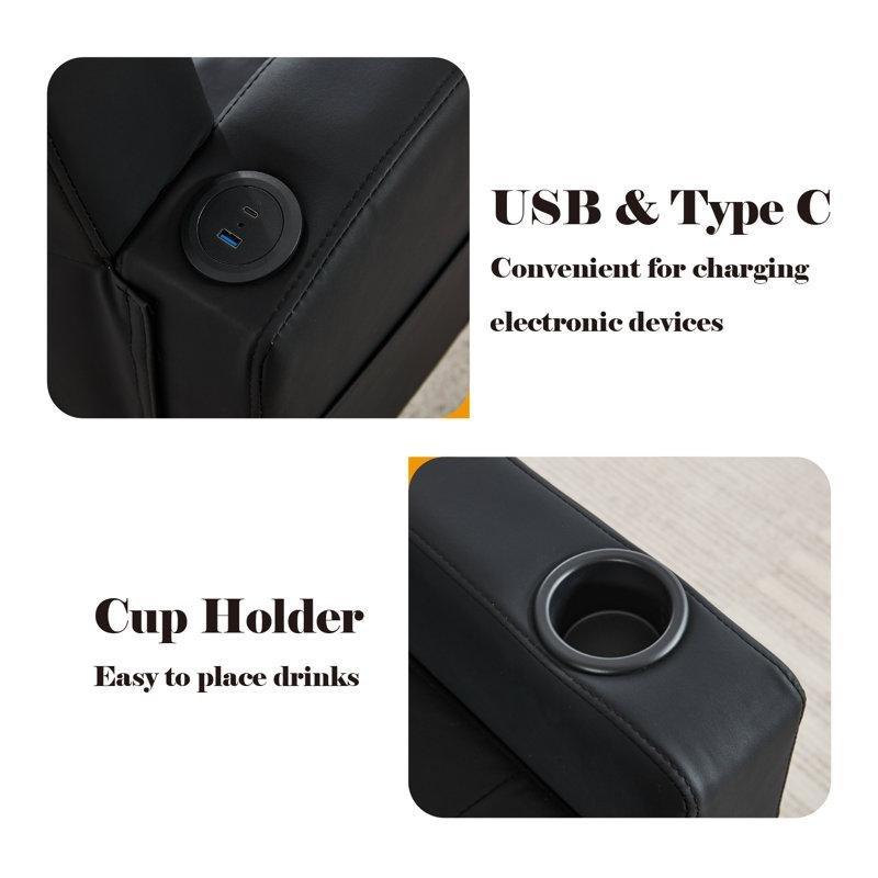 Siyah Suni Deri USB Şarj Portlu Kapitoneli İkili Koltuk - 158 cm - 205673