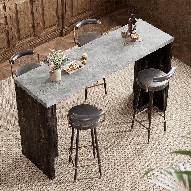 Siyah Suni Mermer Tablalı LED Aydınlatmalı Dikdörtgen Bar Masası - 140x51 cm - 232031