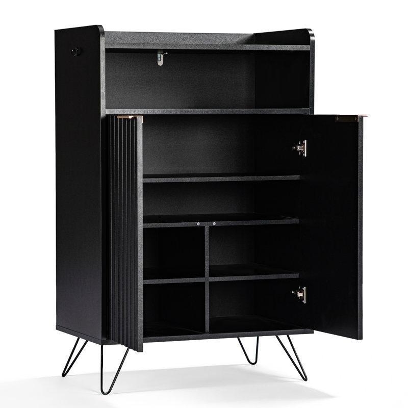 Siyah Sunta ve MDF Çıtalı Kapaklı 2 Askılı Yüksek Ayaklı Ayakkabılık - 69 cm - 227765