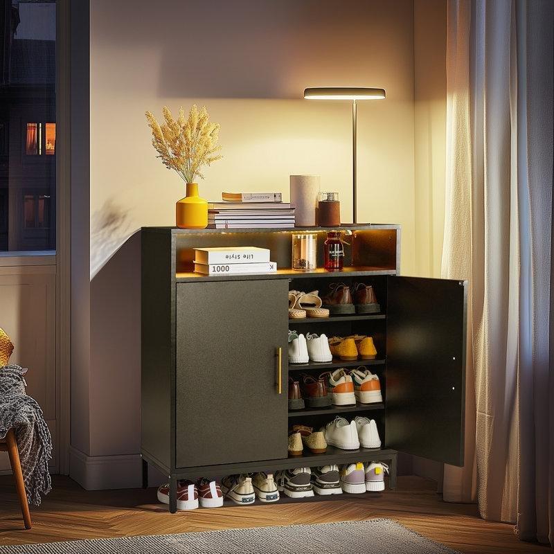 Siyah Suntalam LED Işıklı Çift Kapaklı Ayakkabılık - 81x90 cm - 228910