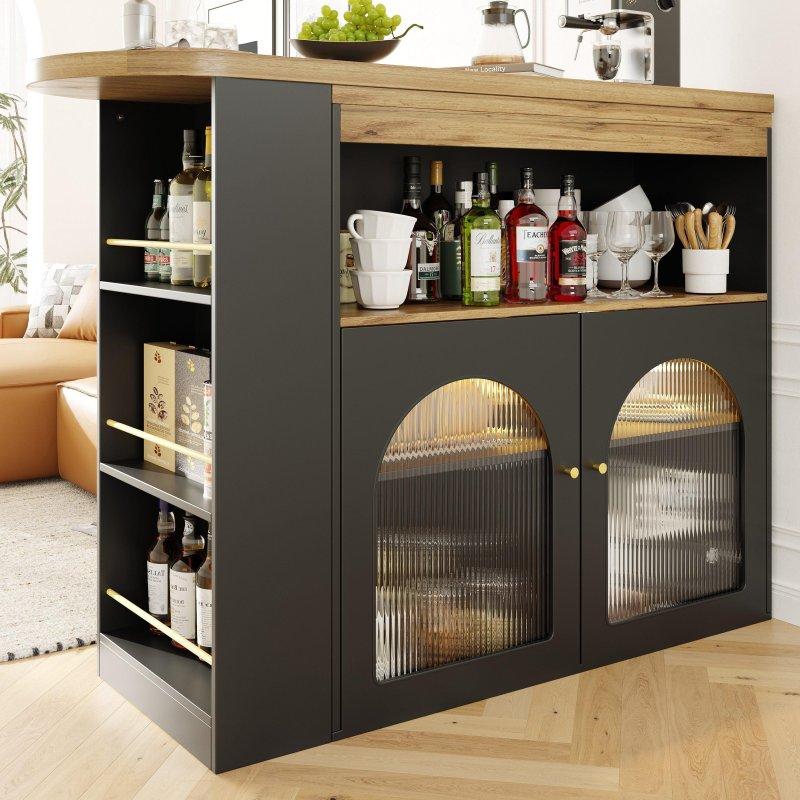 Siyah Suntalam LEDli Dönebilen Açılır Dolaplı Bar Masası - 105 cm - 232188