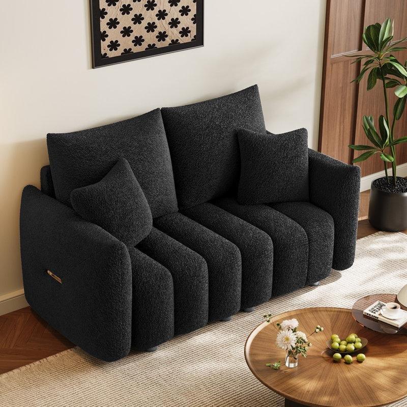 Siyah Teddy Kumaş Kapitoneli İkili Koltuk - 149 cm - 207649