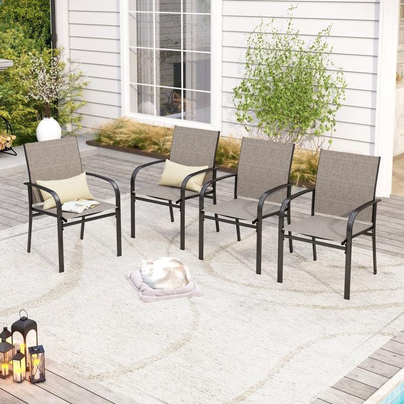 Siyah Toz Boyalı Çelik Kollu 4lü Set Bahçe Sandalyesi - 174968