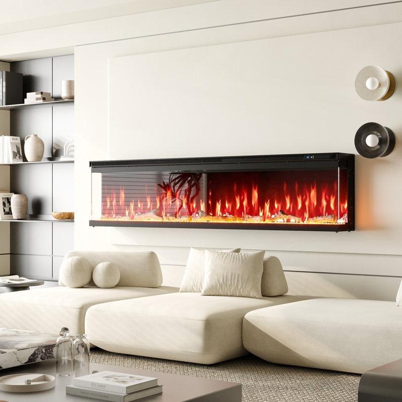 Siyah Üç Taraflı Cam Tasarımlı Akıllı Kontrollü Elektrikli Şömine - 183 cm - 183943