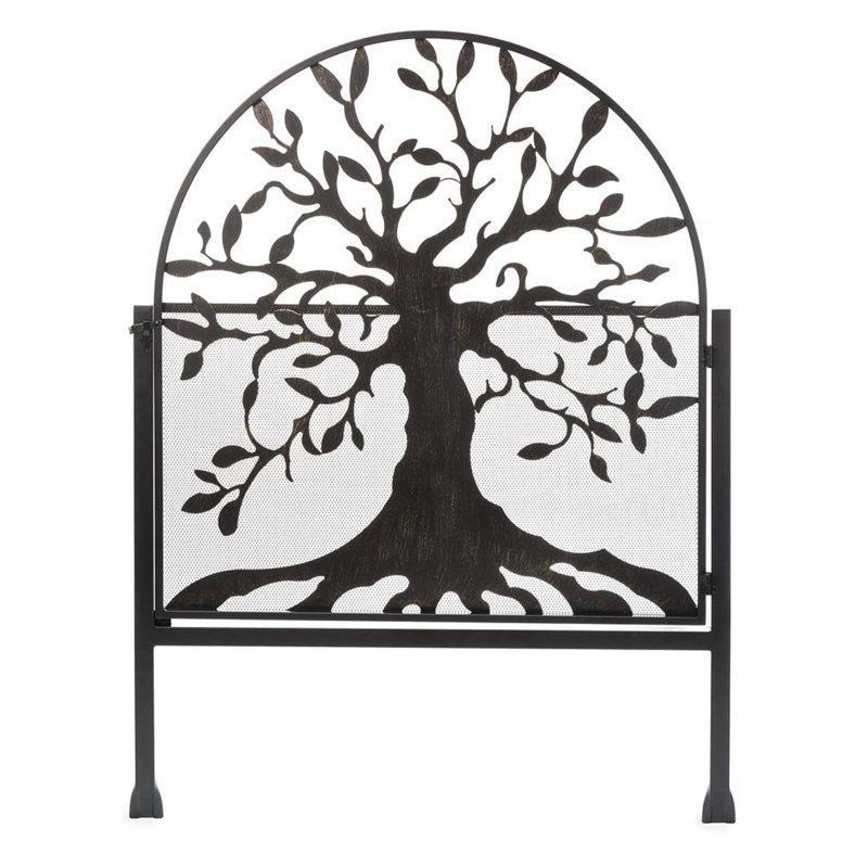 Siyah ve Bronz Metal Lazer Kesim Hayat Ağacı Tasarımlı Bahçe Kapısı - 122x92 cm - 172646