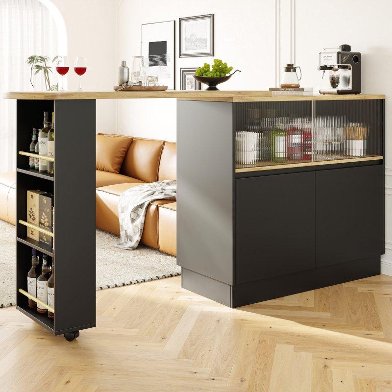 Siyah ve Doğal Ahşap MDF 360 Derece Dönebilen Dolaplı Bar Masası - 120x45x103 cm - 232664 Siyah ve Doğal Ahşap MDF 360 Derece Dönebilen Dolaplı Bar Masası - 120x45x103 cm - 232664