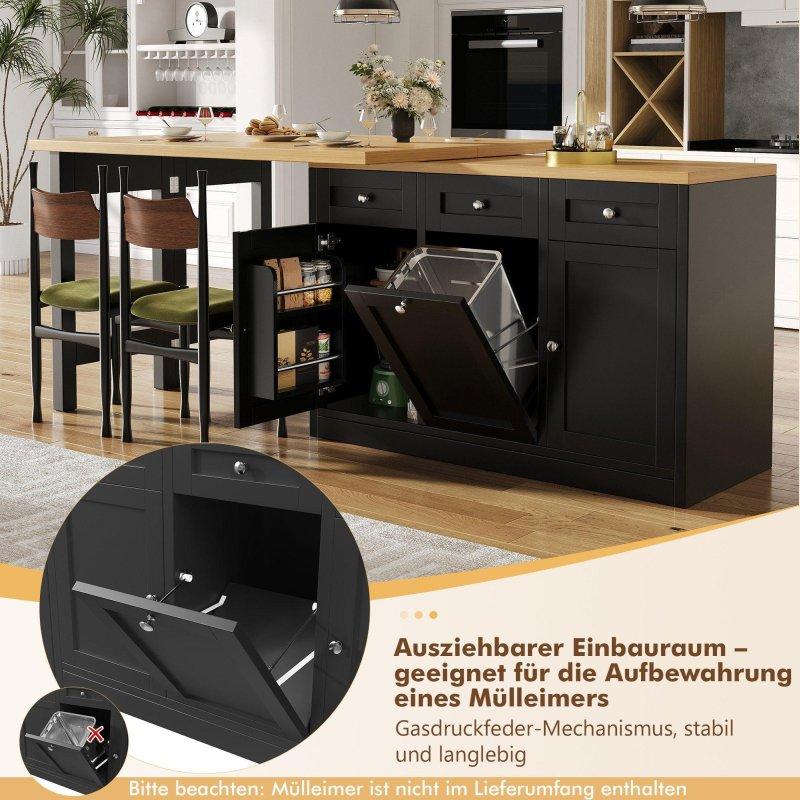 Siyah ve Doğal Ahşap Rengi Açılır Depolama Alanlı MDF Bar Masası - 120-200 cm - 232537