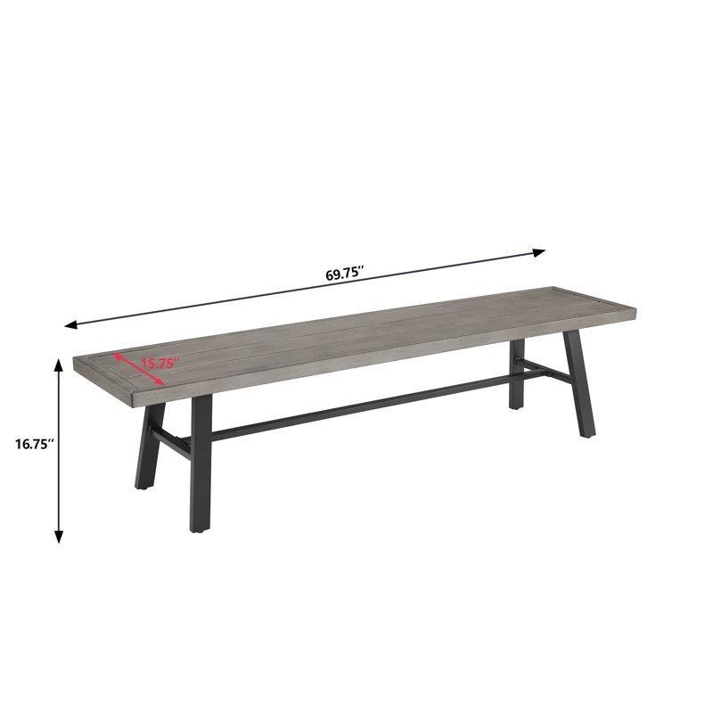 Siyah ve Eskitme Gri Toz Boyalı Çelik 3 Kişilik Lata Tasarımlı Bahçe Bankı - 178 cm - 172012
