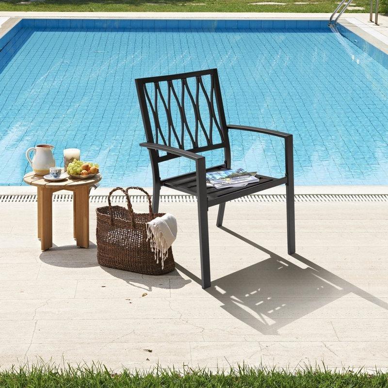 Siyah ve Gold Demir İstiflenebilir Kollu Bahçe Sandalyesi 2li Set - 173464