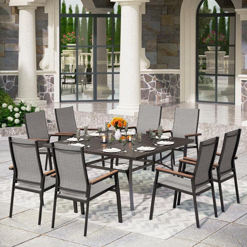 Siyah ve Gri Metal 8 Kişilik Şemsiye Delikli Kare Bahçe Masa Takımı - 153x153 cm - 216766