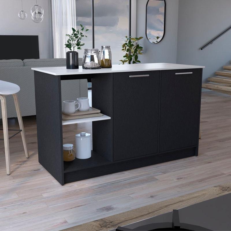 Siyah ve Gri Suntalam Raflı ve Dolaplı Mutfak Adası - 150 cm - 176453