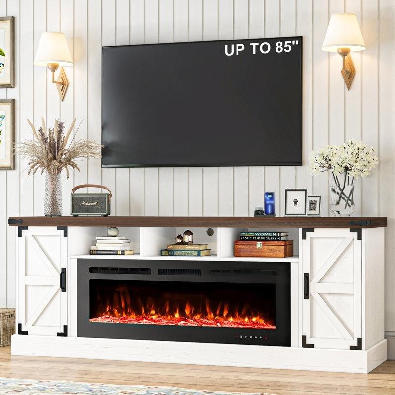 Siyah ve Kahverengi Country Tarzı MDF Elektrikli Şömineli Prizli TV Ünitesi - 197 cm - 221075