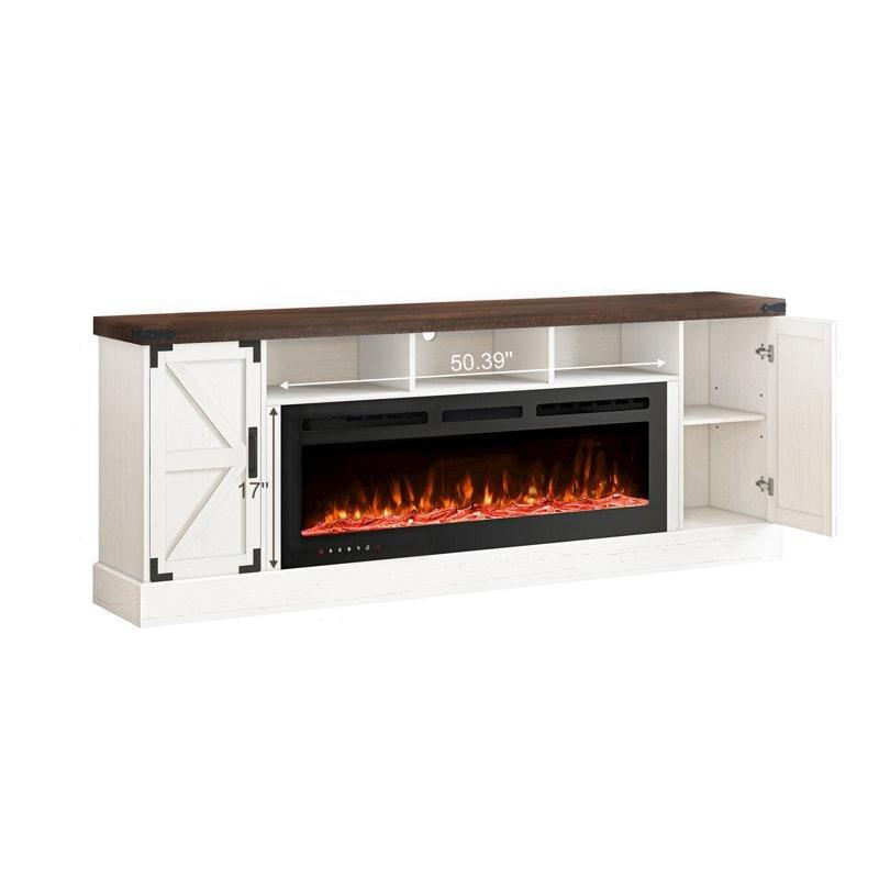 Siyah ve Kahverengi Country Tarzı MDF Elektrikli Şömineli Prizli TV Ünitesi - 197 cm - 221075