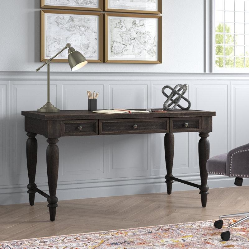 Siyah ve Kahverengi Kauçuk ve Meşe Ağacı 3 Çekmeceli Vintage Çalışma Masası - 138x72 cm - 234895