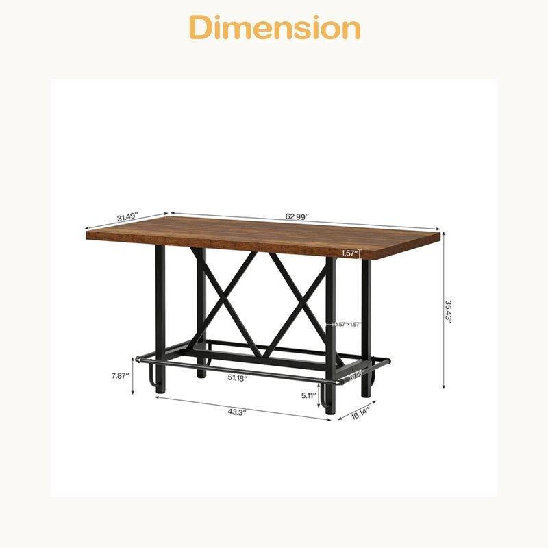 Siyah ve Kahverengi Masif Ahşap Metal Ayak Destekli Rustik Bar Masası - 161 cm - 231647