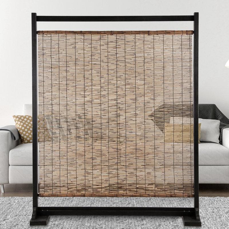 Siyah ve Kahverengi Masif Çam Ağacı Tek Panelli Ayaklı Paravan - 150x182 cm - 184698