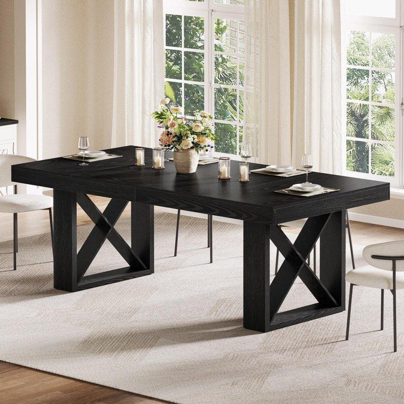 Siyah ve Kahverengi MDF Çift Ayaklı Dikdörtgen 6 Kişilik Bohem Yemek Masası - 161x81 cm - 237812