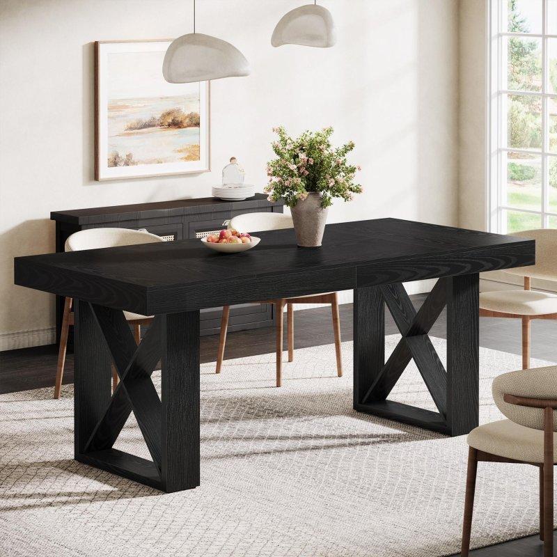 Siyah ve Kahverengi MDF Çift Ayaklı Dikdörtgen 6 Kişilik Bohem Yemek Masası - 161x81 cm - 237812