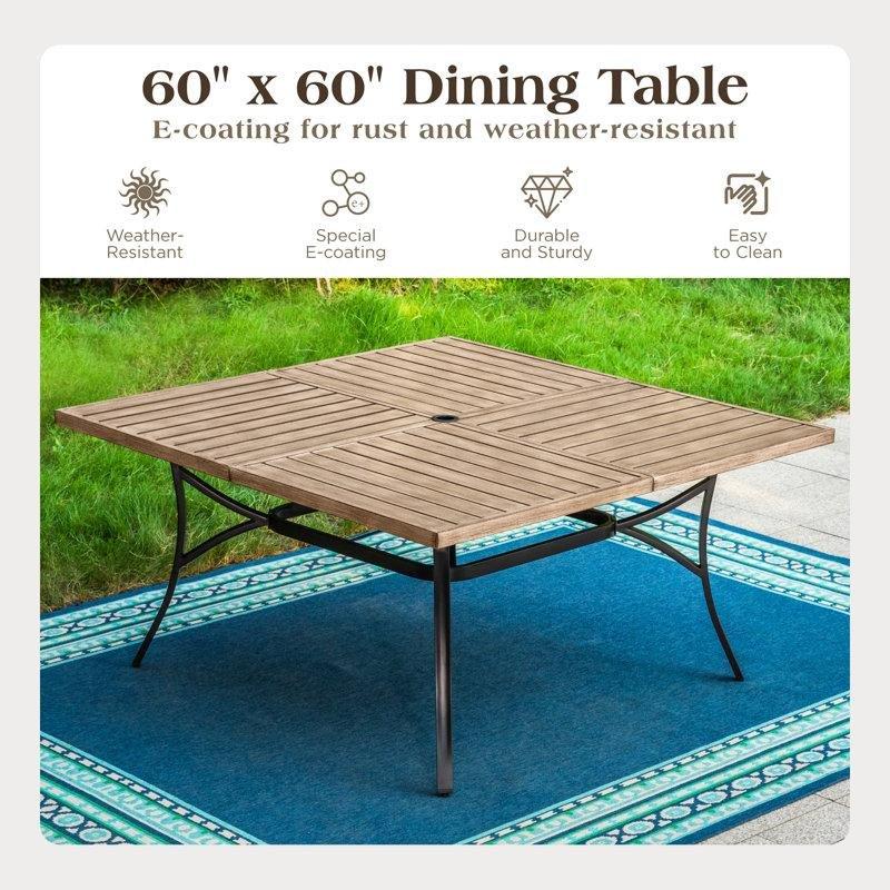 Siyah ve Kahverengi PE Rattan Çelik Minderli Şemsiye Delikli 8 Kişilik Kare Bahçe Masa Takımı - 153x153 cm - 216729