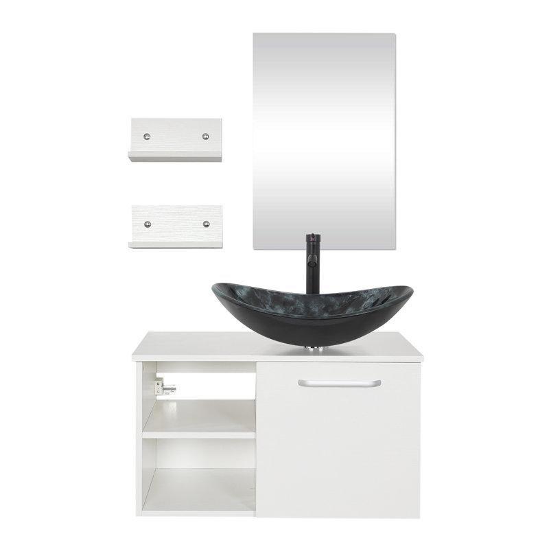 Siyah ve Koyu Kahverengi MDF Duvara Monte Aynalı Bataryalı Banyo Lavabo Dolabı Seti - 72 cm - 202113