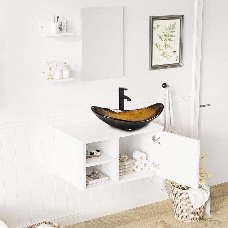 Siyah ve Koyu Kahverengi MDF Duvara Monte Aynalı Bataryalı Banyo Lavabo Dolabı Seti - 72 cm - 202113