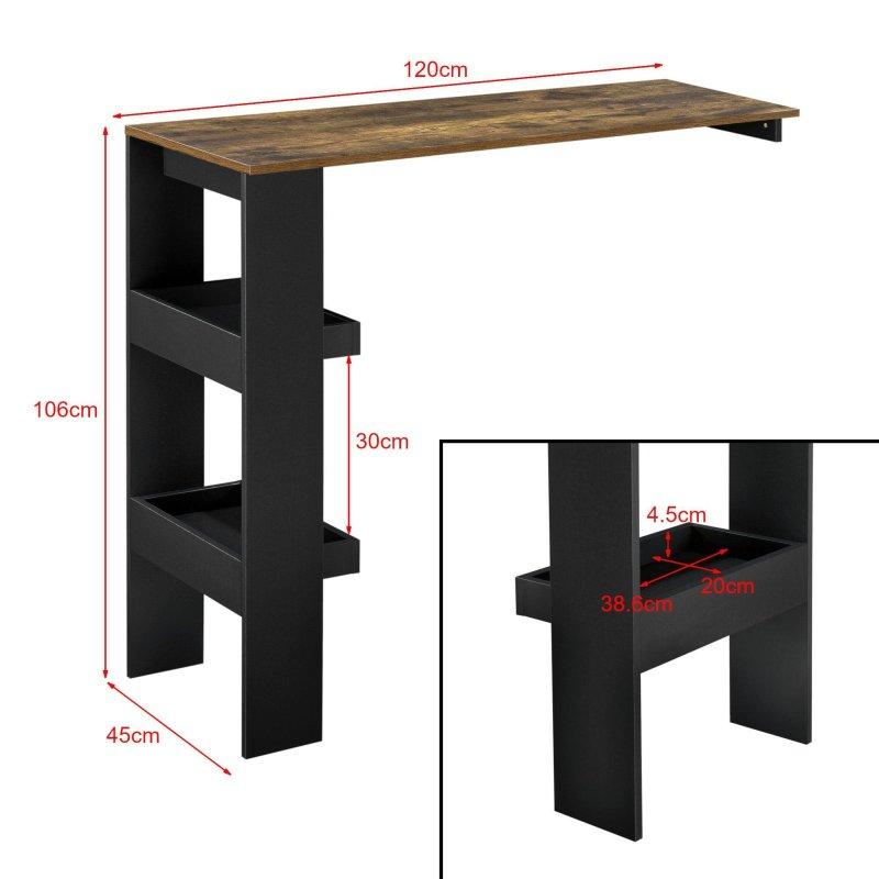 Siyah ve Koyu Meşe Suntalam Duvara Monte 2 Raflı Bar Masası - 120x45x106 cm - 232529