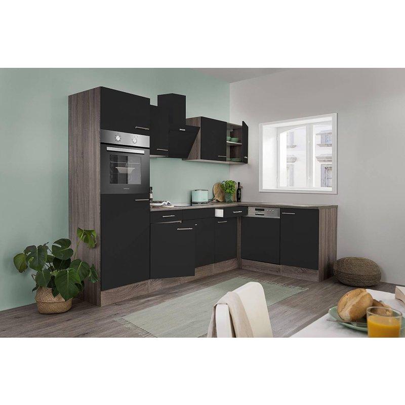 Siyah ve York Dekor Sunta Ankastreli Köşe Mutfak Modeli - 280x172 cm - 185315