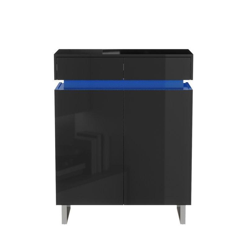 Siyah Yüksek Parlak PET MDF LED Aydınlatmalı 2 Çekmeceli Ayakkabılık Dolabı - 78 cm - 229284