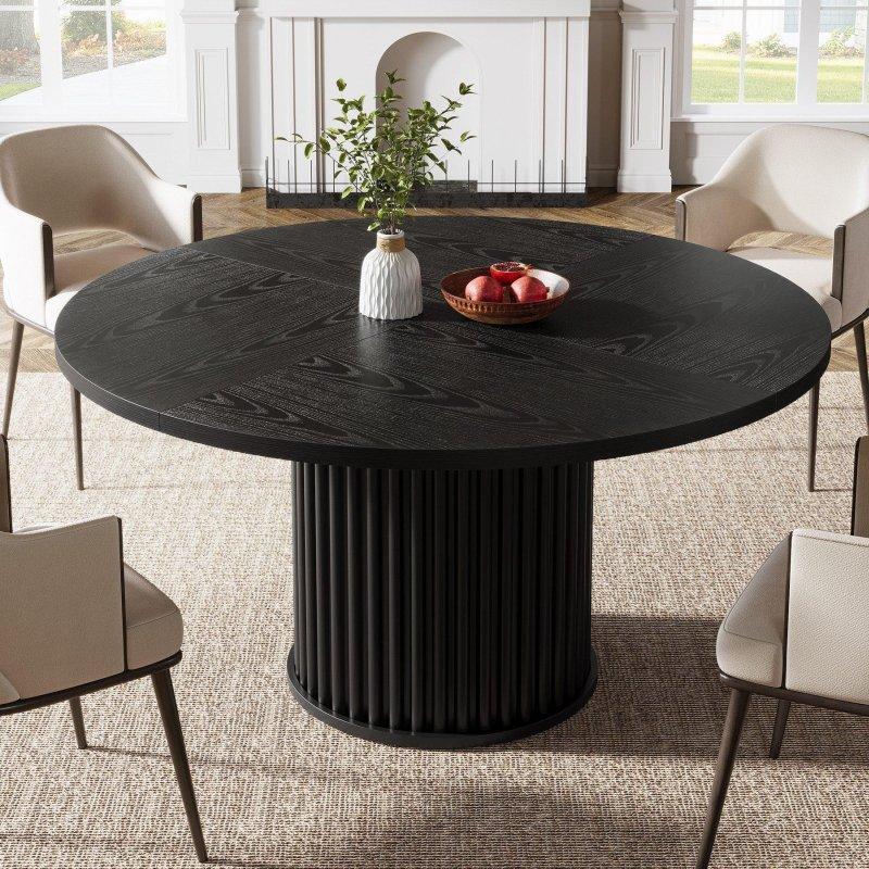 Siyah Yuvarlak 4 Kişilik Bohem Yemek Masası - 120 cm - 236690