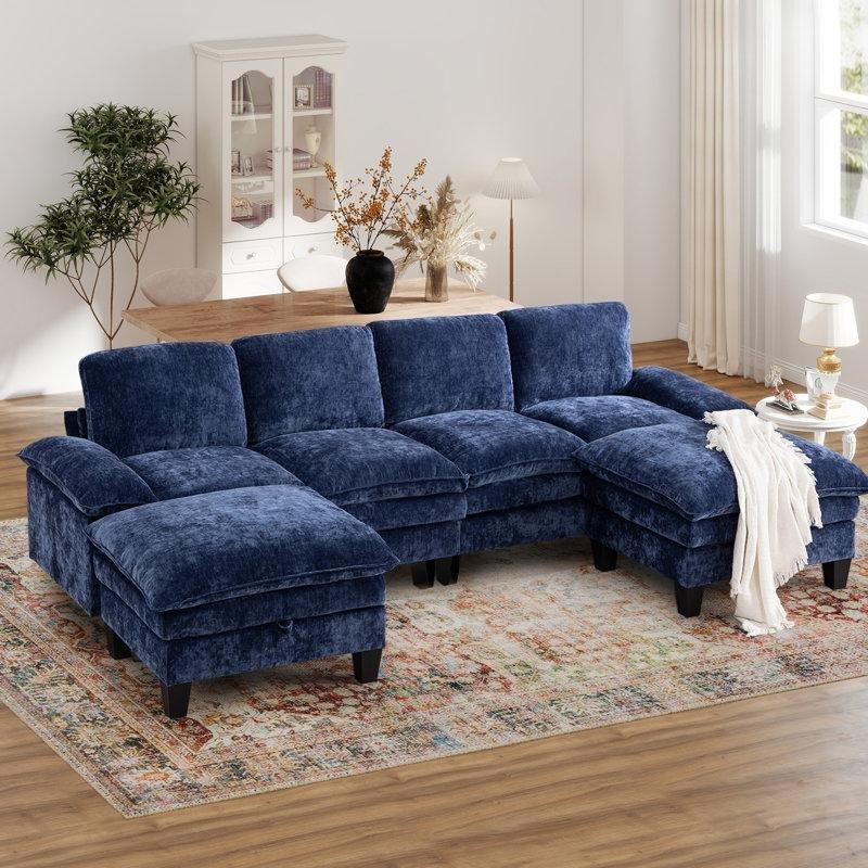 Şönil Kumaş Çift Katmanlı Minderli Puflu Koltuk Takımı - 310 cm - 194737