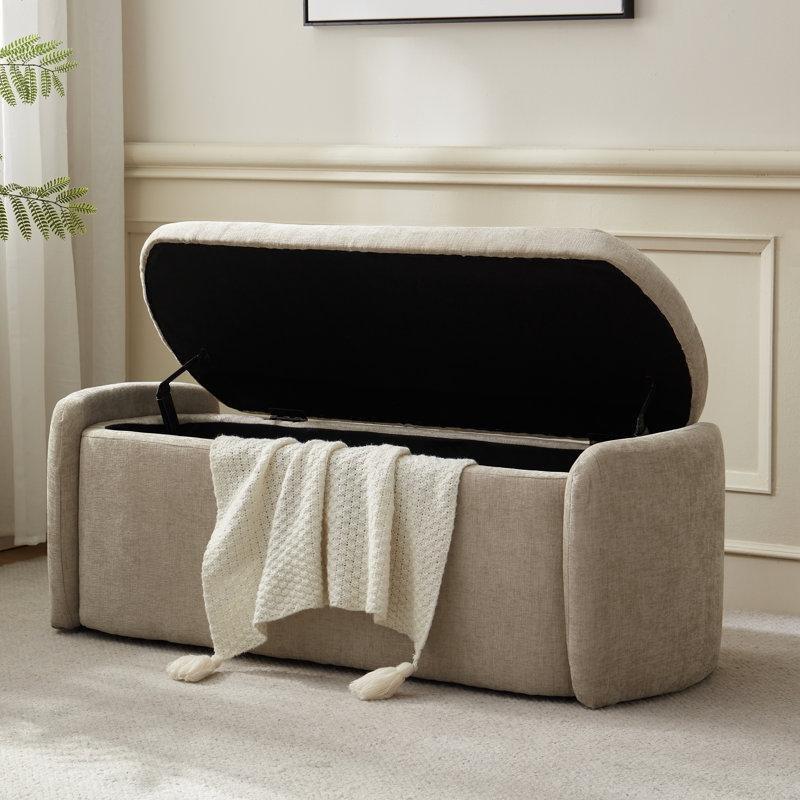 Şönil Kumaş Döşemeli Masif Ahşap Ayaklı Sandıklı Bench - 118 cm - 164767
