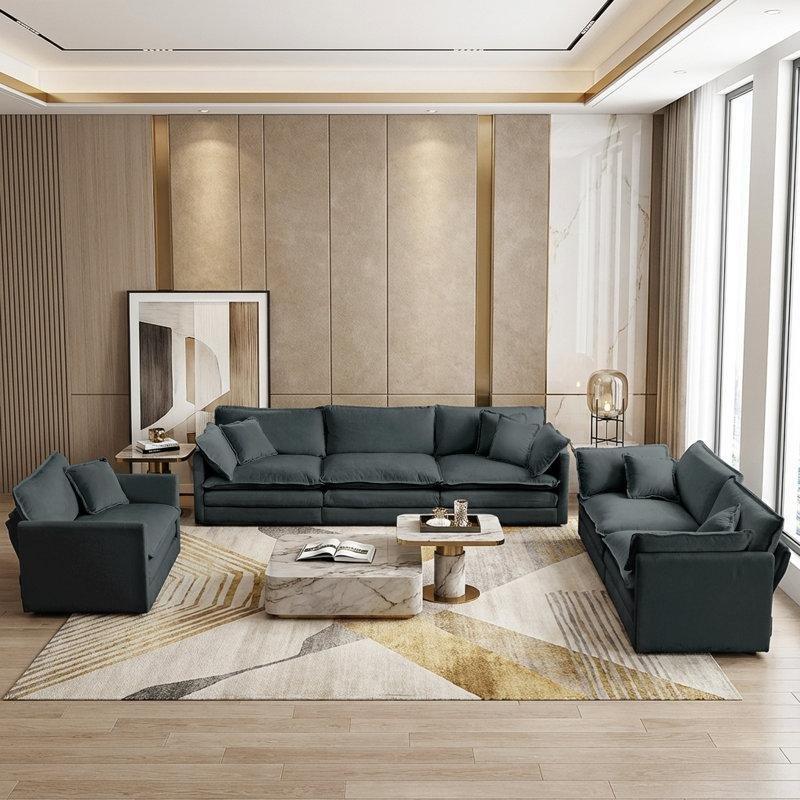 Şönil Kumaş Ekstra Derin Oturumlu Masif Ahşap İskeletli 3lü Koltuk Takımı - 192137