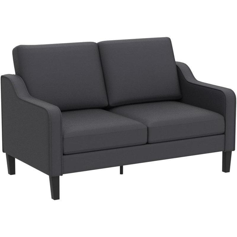 Şönil Kumaş Kare Kolçaklı Masif Ahşap İskeletli İkili Koltuk - 136 cm - 208455