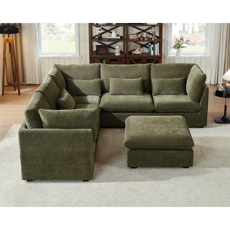 Şönil Kumaş Kavisli Modüler Ekstra Derin Oturumlu Köşe Koltuk Takımı Puf ve Şezlonglu - 294x294 cm - 194099