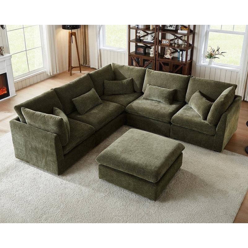 Şönil Kumaş Kavisli Modüler Ekstra Derin Oturumlu Köşe Koltuk Takımı Puf ve Şezlonglu - 294x294 cm - 194099