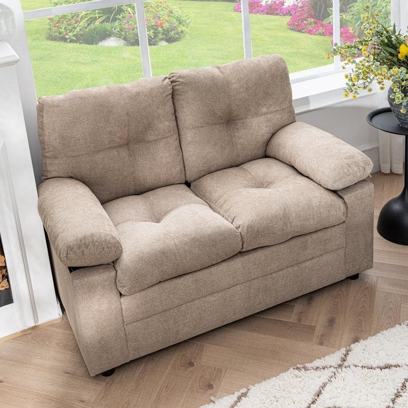 Şönil Kumaş Masif Ahşap Çıkarılabilir Kolçaklı İkili Koltuk - 133 cm - 207049