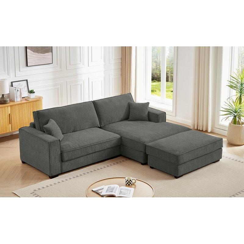 Şönil Kumaş Masif Ahşap İskeletli Modüler Puflu Köşe Koltuk Takımı - 194279