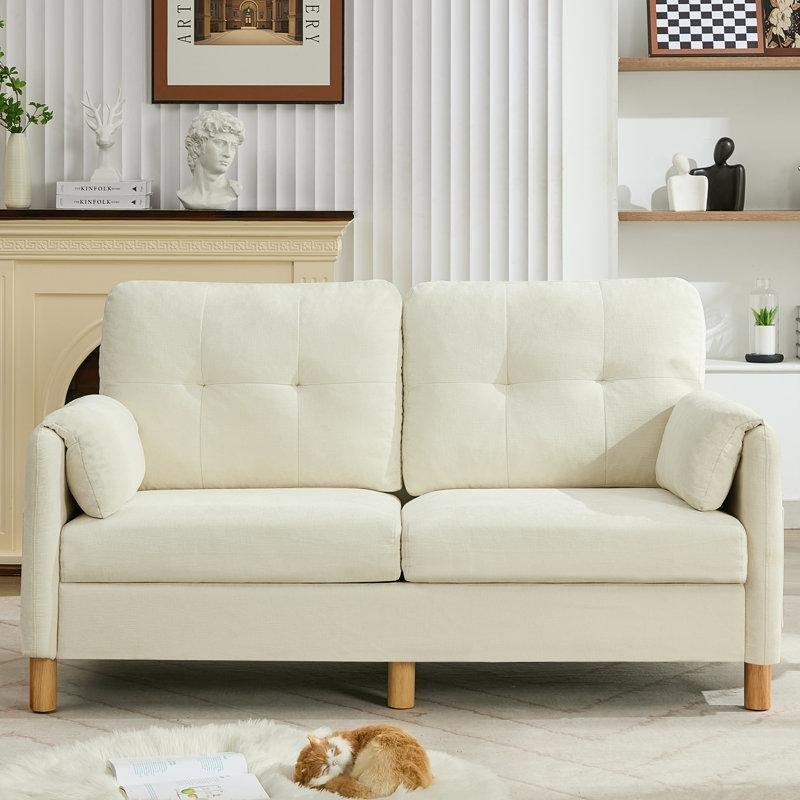 Şönil Kumaş Masif Ahşap Kapitoneli Yan Cepli İkili Koltuk - 167 cm - 206924