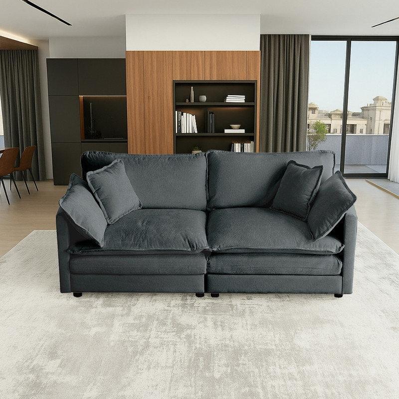 Şönil Kumaş Masif Ahşap Modüler İkili Koltuk - 195 cm - 206985