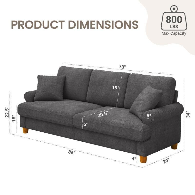 Şönil Kumaş Masif Meşe Ayaklı Paket Yaylı 3 Kişilik Kıvrık Kollu Koltuk - 219 cm - 196799