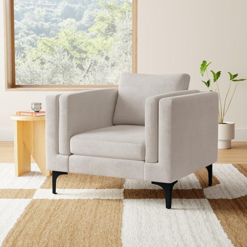 Şönil Kumaş Metal Ayaklı Çıkarılabilir Minderli Masif Ahşap Tekli Koltuk - 203120