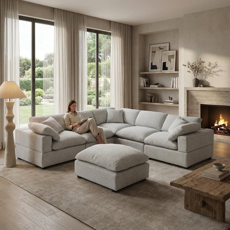 Şönil Kumaş Modüler 6 Parça Köşe Koltuk Takımı Puf Dahil - 283x283 cm - 194985