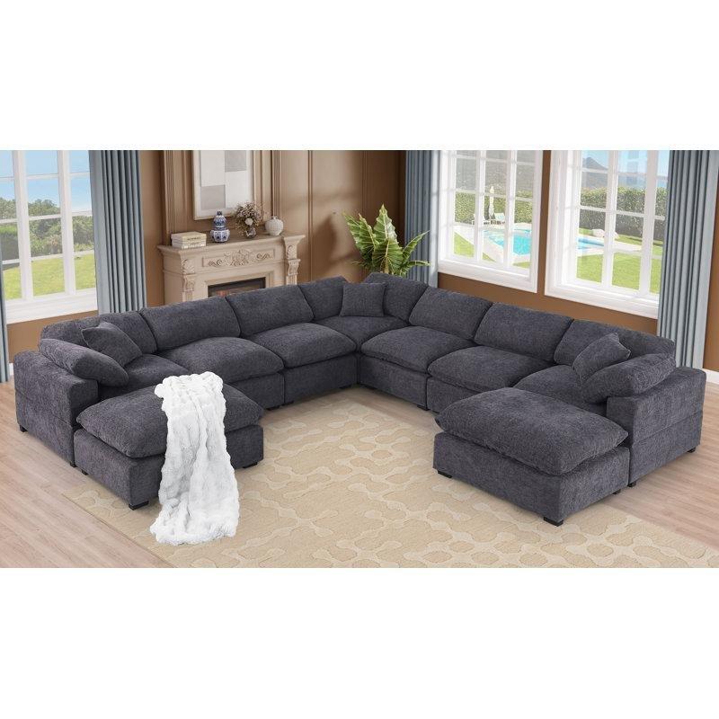 Şönil Kumaş Modüler Yönü Değiştirilebilir Puflu U Köşe Koltuk Takımı - 364x364 cm - 194366