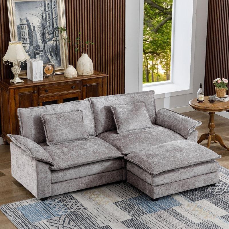 Şönil Kumaş Puflu Yatak Olabilen İkili Koltuk - 218 cm - 206571